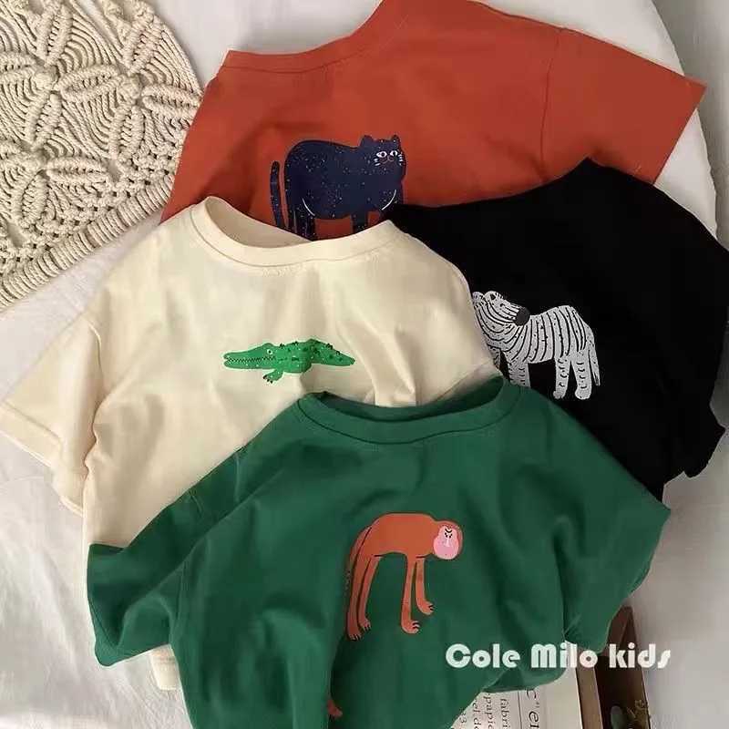 Animal pattern baby boy girl short sleeved shirt childrens T-shirt summer loose and fashionable childrens T-shirtT250320