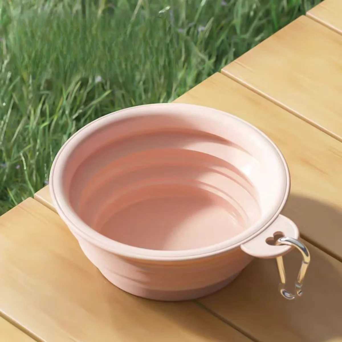2pcs Collapsible Pet Silicone Dog Food Water Bowl Outdoor Camping Travel Portable Folding Supplies Dishes with Carabiner Y250319