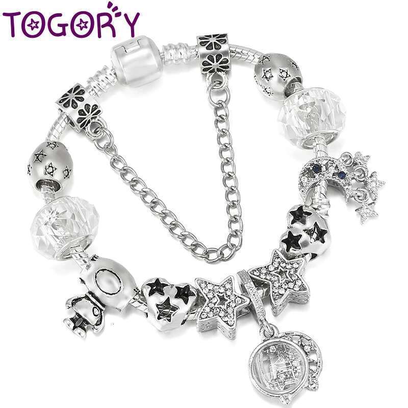 Silver Color Magnified Star Two in One Charm Bracelet With Astronaut Beads DIY Bracelets Jewelry Gift For Women Men Dropshipping