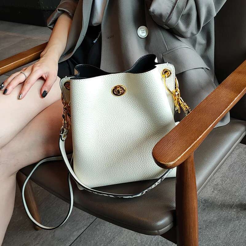 Fashion Designer Serpentine Handle Bucket 100% Cowhide Leather Women's Shoulder Crossbody 2 Straps Hand Bag Blue
