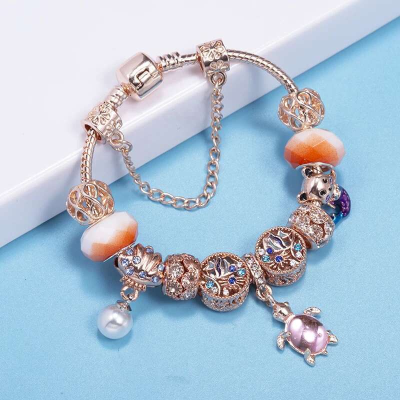 Suumer Styles Charm Bracelets Fits DIY Rose Gold Tortoise Beads Bracelet Bangle For Women Bijoux Pulseras Jewelry Gift Wholesale