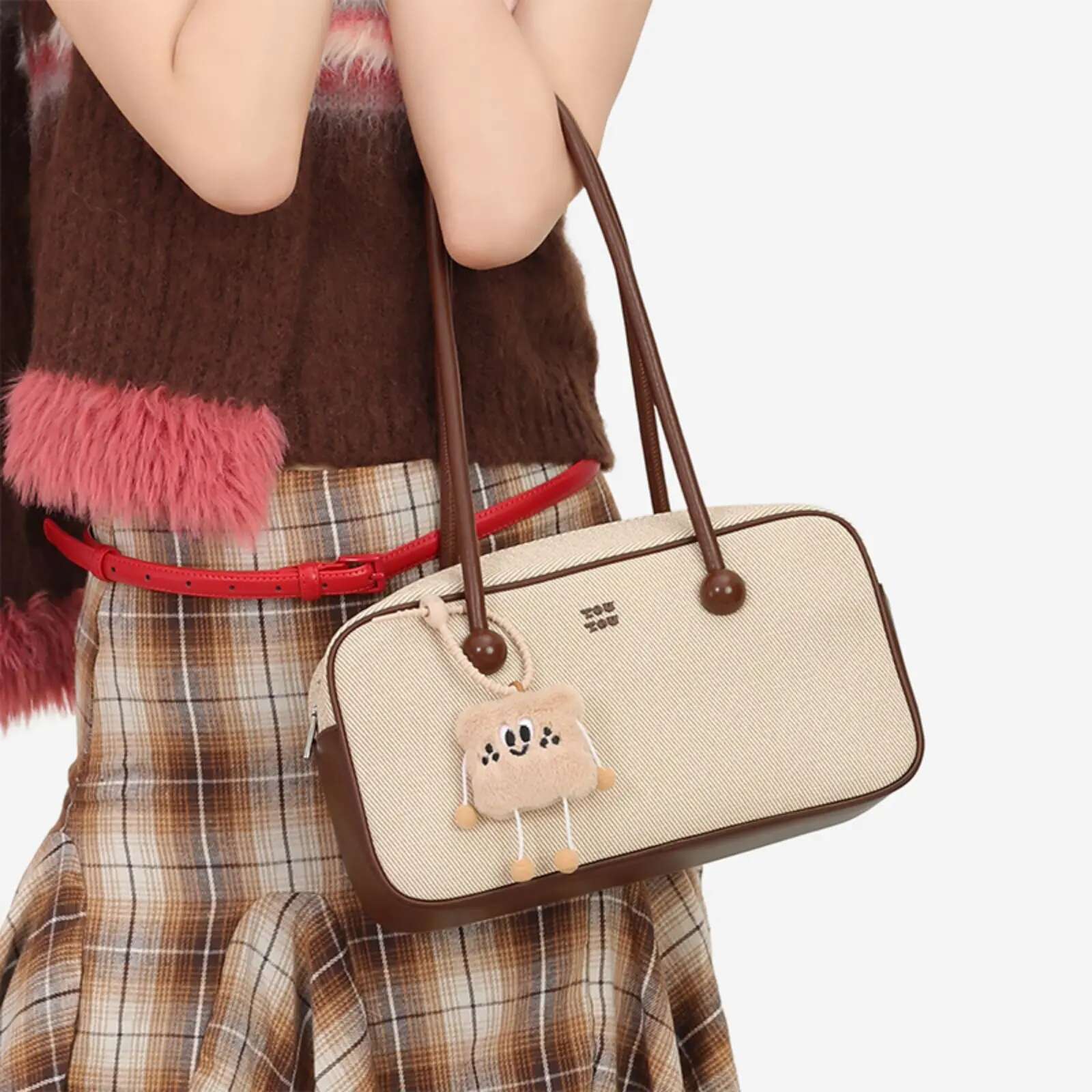 TOUTOU Women Boston Bowg For Christmas Gift Canvas Original Brand Female Replica Handbag Cute Pendent Underarm Bag