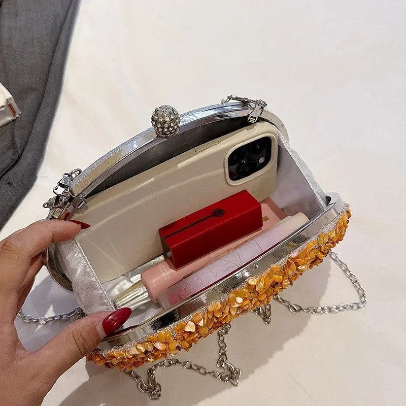 Women Evening Bag Shoulder Messenger Bag Pumpkin drilling Clip Handbag Fashion Purse Party Wedding Clutch 250319