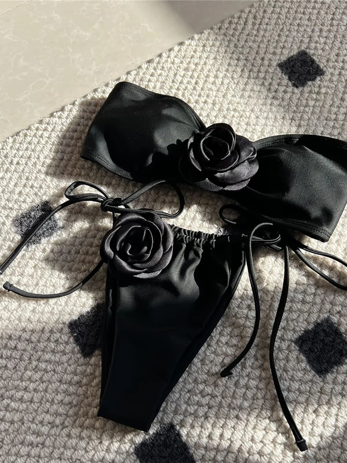 5 colors 3D flower Bandeau high cut bikini womens swimsuit twopiece 250320