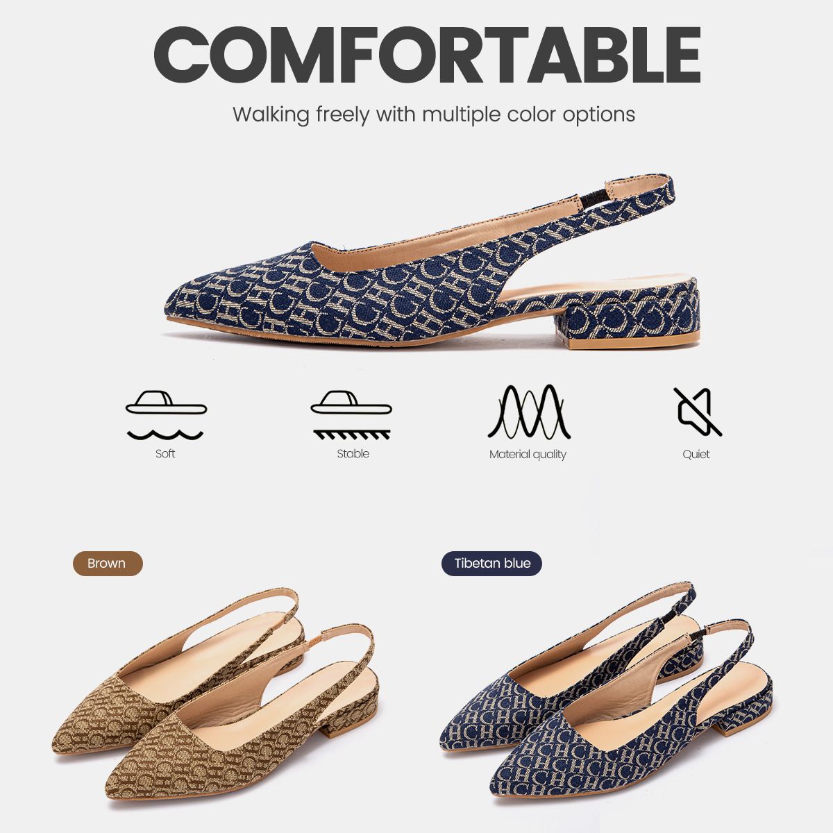 Designer CHCH Letter Printed Fashionable New Product Women's Casual Single Shoes With Low Heels For Comfortable Office Use