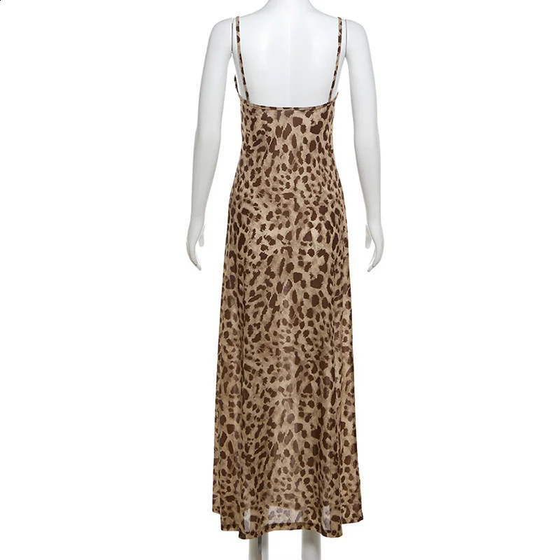 Vintage Leopard Print Sexy Cami Dress Women V Neck Sleeveless Party Dress Fashion Summer Streetwear Dress 250319