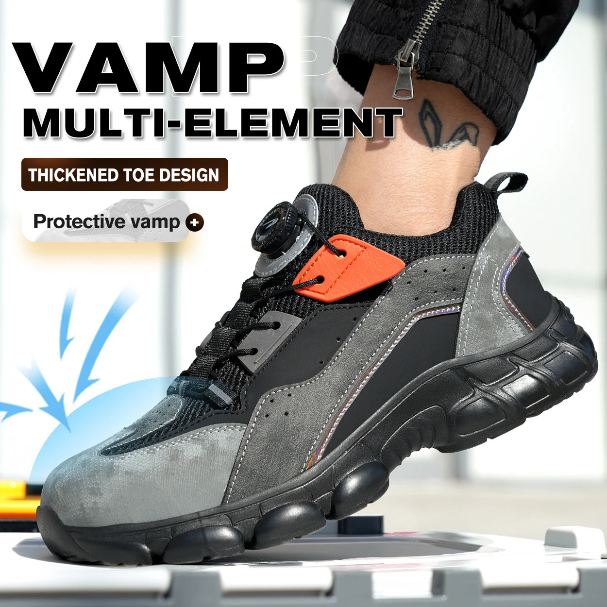 Anti-smash Anti-puncture Protective Shoes Steel Toe Boots Rotating Buttons Safety Shoes Men Waterproof Work Boots for Men 250317