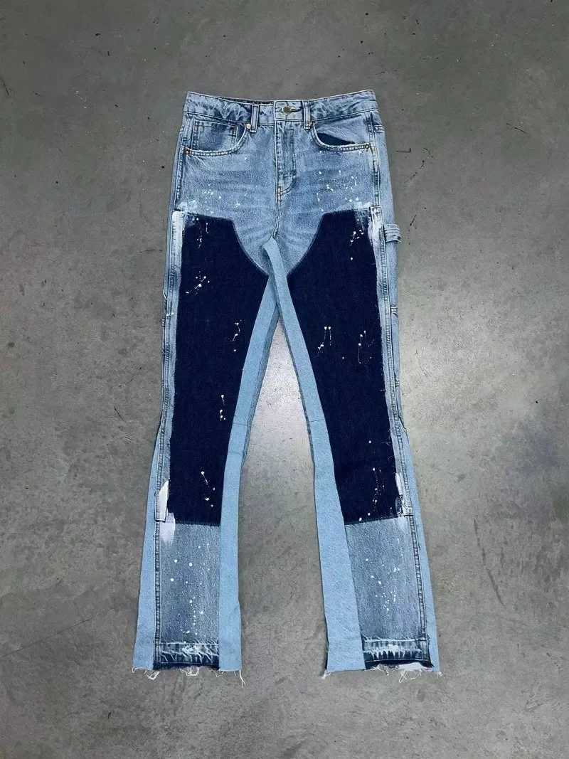 High Street Harajuku Fashion Furred Edge Micro Flared Skinny Jeans for Men Y2k Punk Rock Pants Gothic Retro Stretch Mop PantsT250319