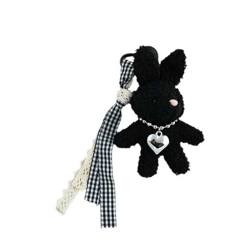 1 fashionable cartoon cute heart-shaped bow rabbit keychain bag pendant charm doll love keychainXJ250319