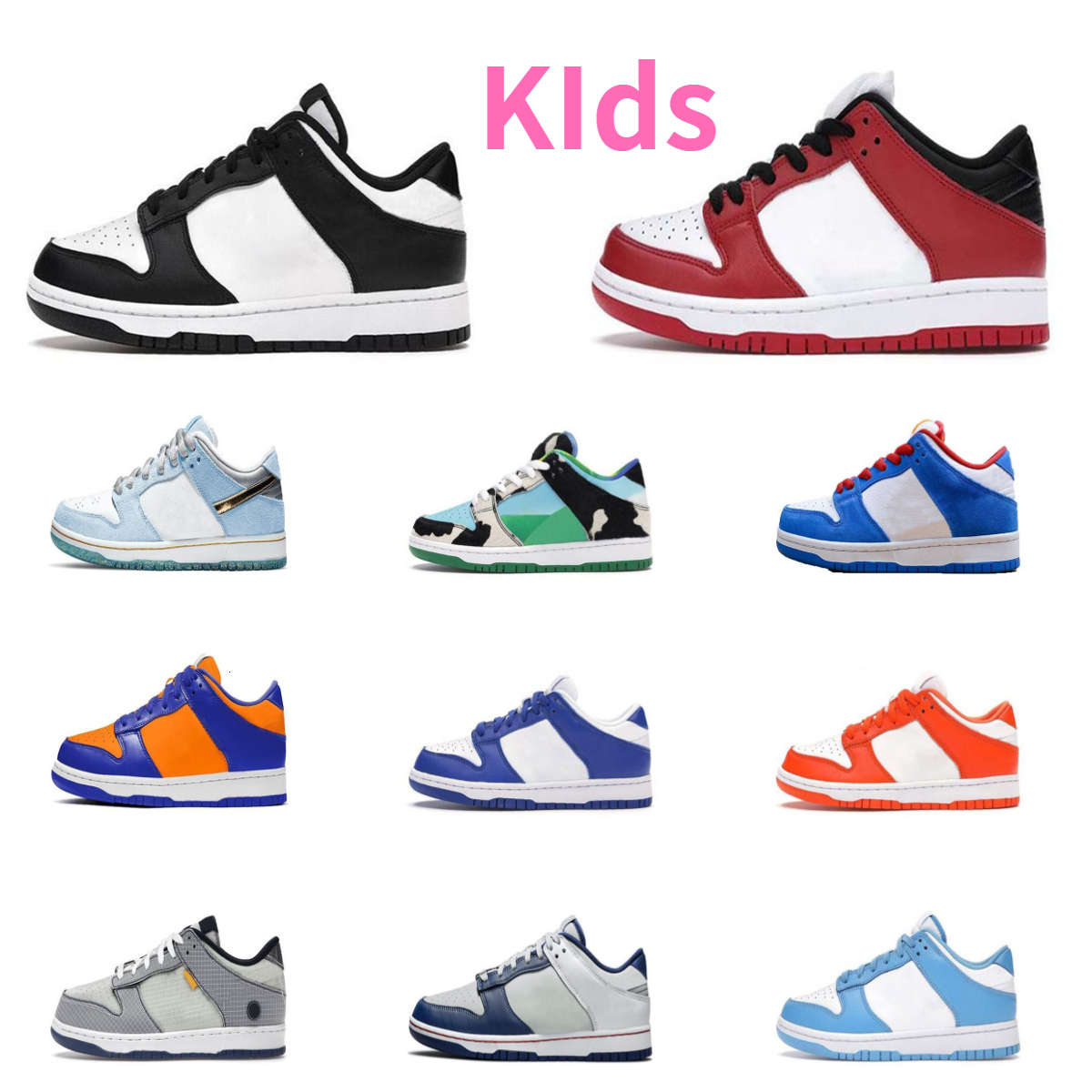 Designer Low Kids Casual Shoes Girls Boys Sports Baby Trainers CHUNKY Black White UNC Sean Cliver Bred Jogging Tennis Chicago Kentucky Camo Outdoor Sneakers V668