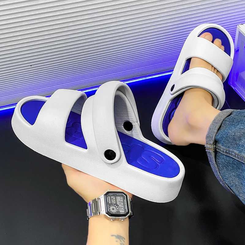 Mens casual cotton breathable soft beach sandals flip up shoes outdoor walking shoes non slip silent shoelaces Y250320