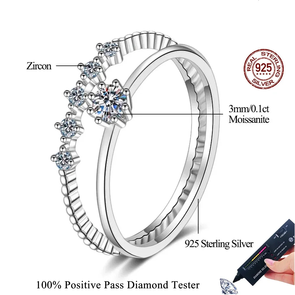FEOBUR 3mm Moissanite Diamond Ring Set for Women 925 Sterling Silver Plated Platinum Brilliant Stacking Rings Jewelry Girl Gift