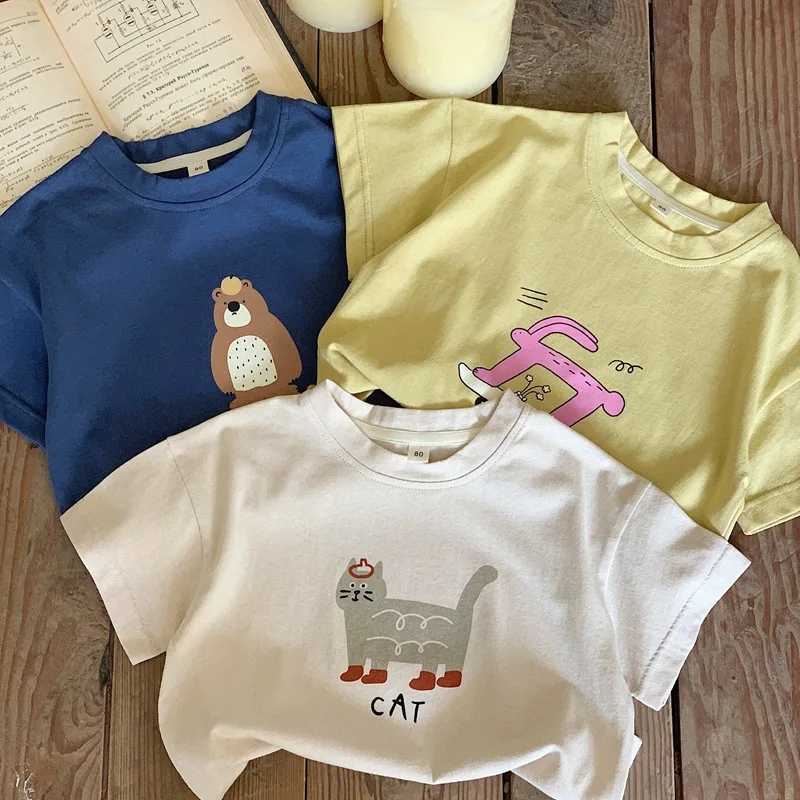 2025 Summer Childrens T-shirt Cartoon Top Boys and Girls Short Sleeve Childrens T-shirt Cotton Preschool ClothingT250320