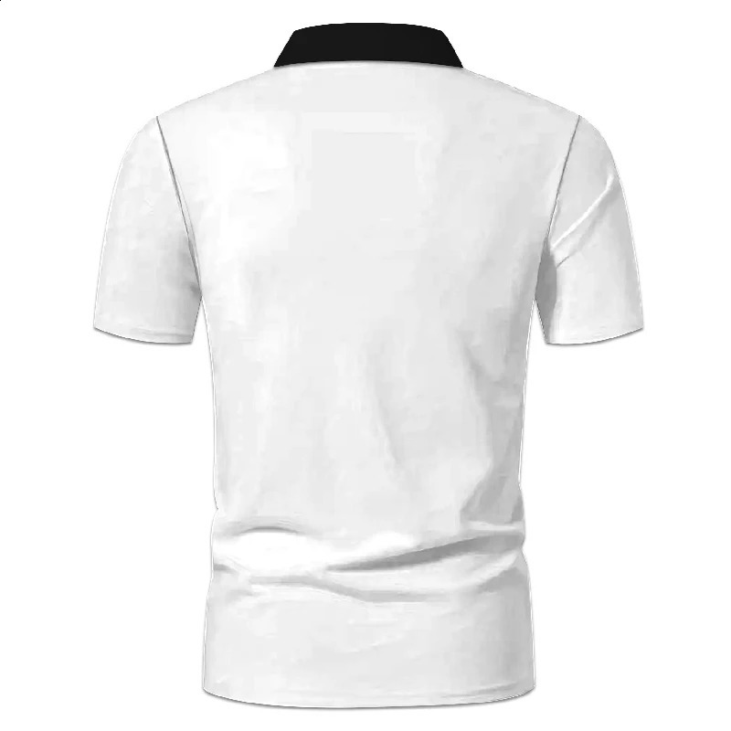 Mens Summer Short Sleeved Half Zip Polo Shirt Fashionable and Casual Business Blue and White Patchwork Color Polo Collar 250319