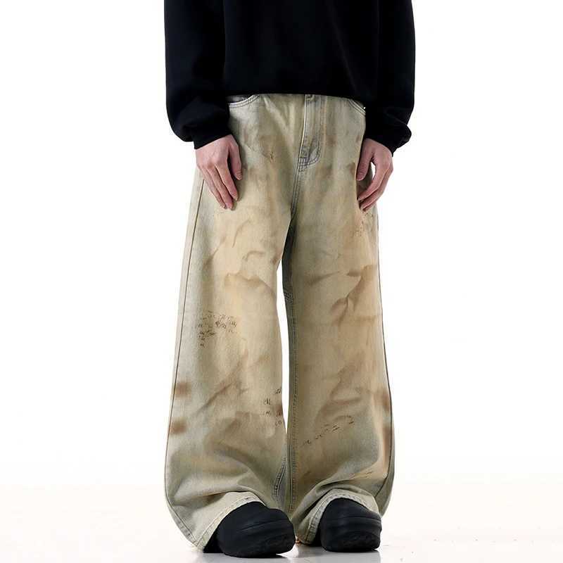 IEFB American Mens Jeans Splotch Wear Wash Contrast Loose Straight Wide Leg Retro Mens Jeans 9W398T250319