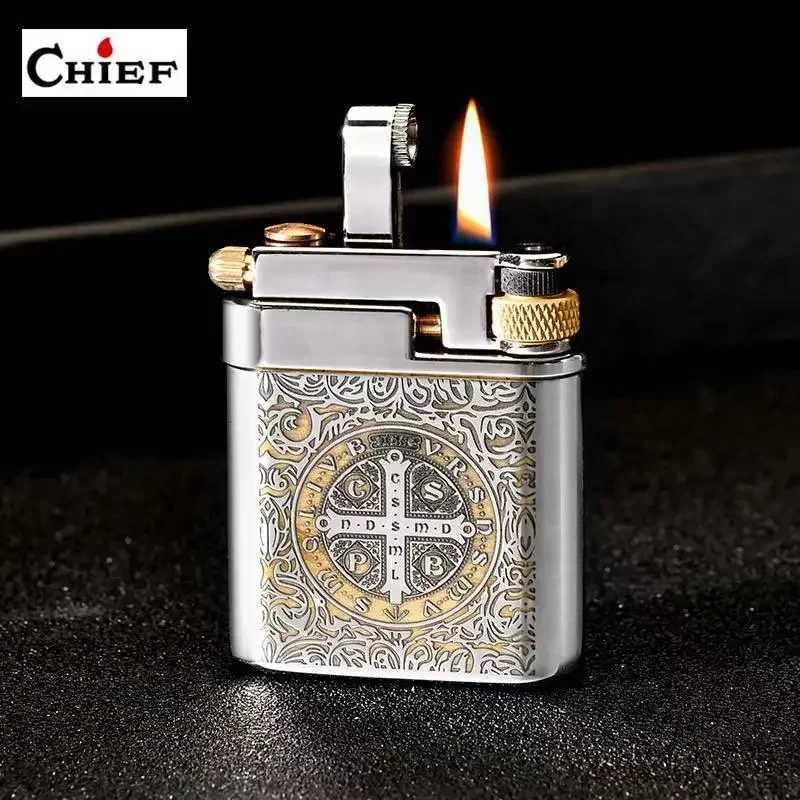 Chief Brass Lighter Creative Slide Ignition Metal Gasoline Lighter Refuelable Vintage ic Lighter Smoke AccesoiresC250320