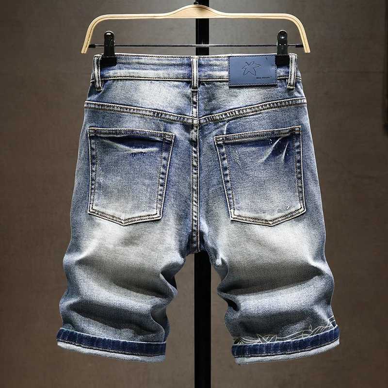 Summer new mens elastic shorts fashionable casual slim fit high-quality elastic denim shorts mens brand clothing W250319