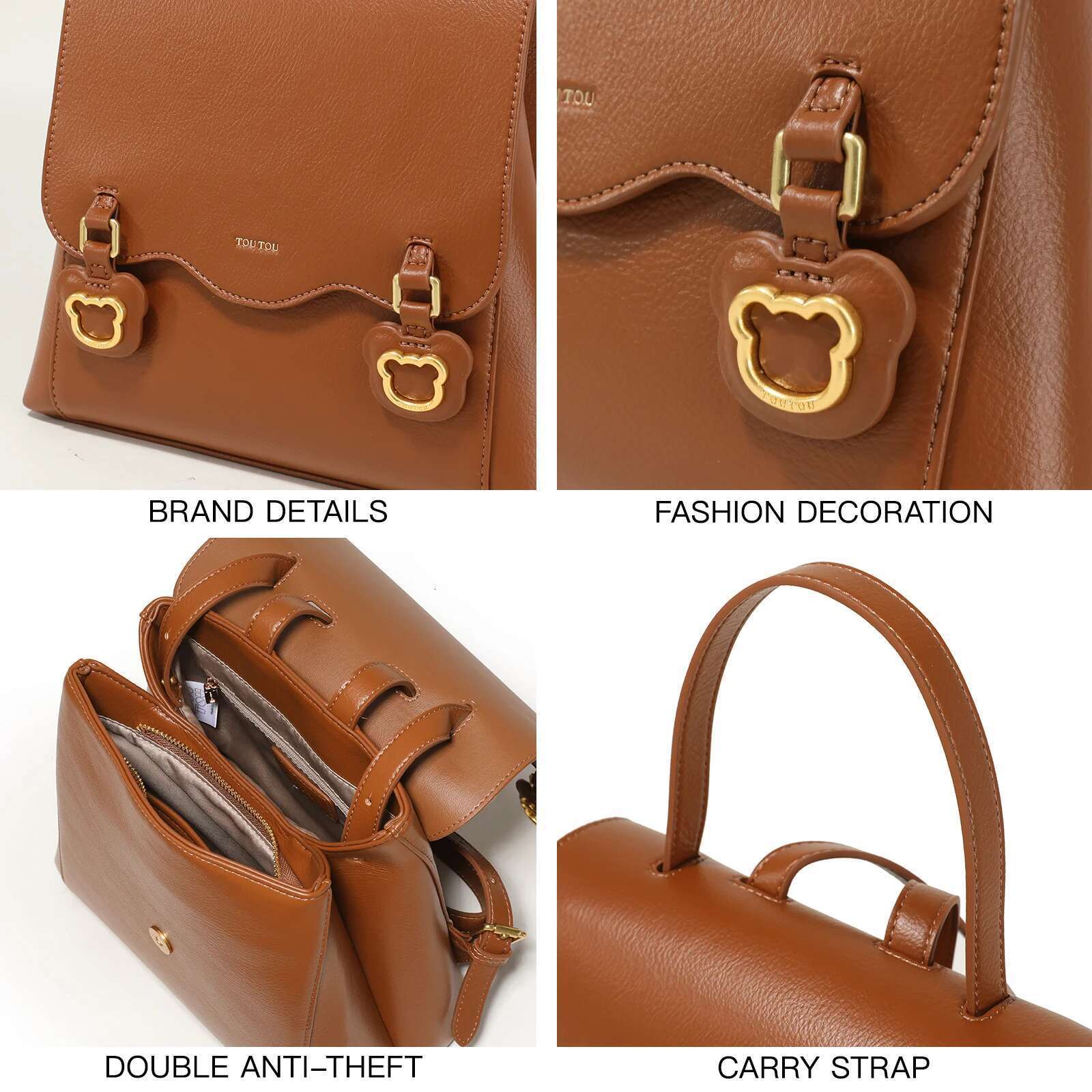 TOUTOU Fashionable And Versatile Backpack Spacious Minimalist Double Shoulder Bag With Lovely Bear For School, Work, Daily Use