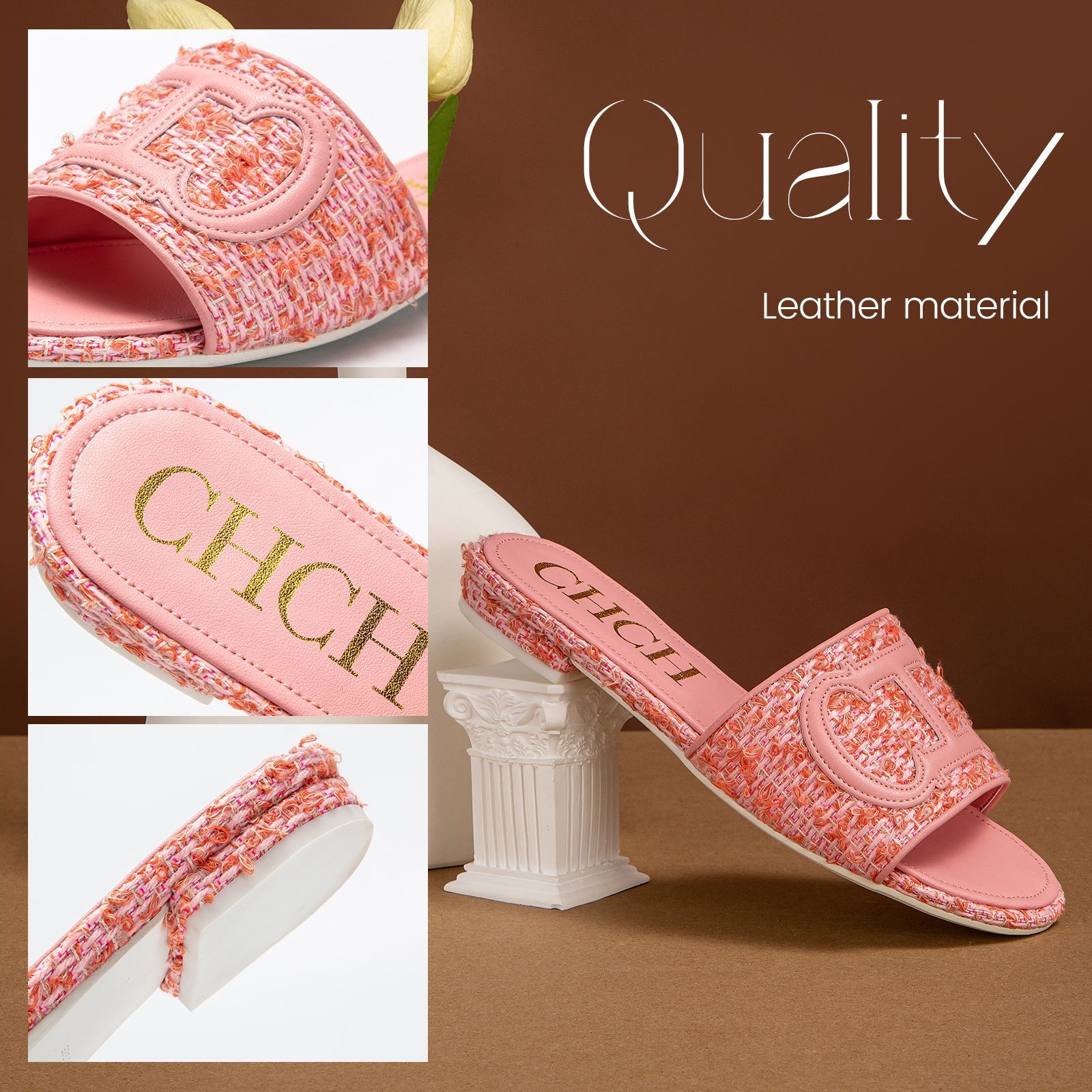 Designer CHCH Xiaoxiang Style Slippers For Women's Outdoor Wear In Summer 2024 New Low Heel Beach Vacation Versatile Flat Sandals