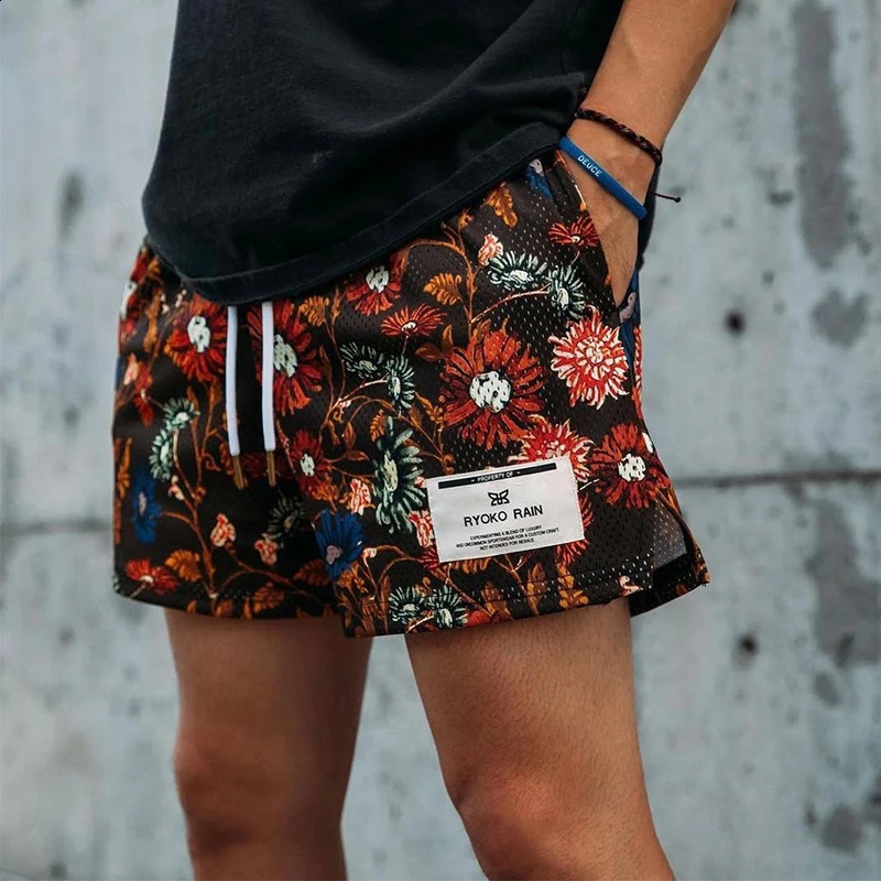 RYOKO RAIN summer mens shorts men and womens fashion beach seaside casual mesh sports quickdrying quarter pants 250319