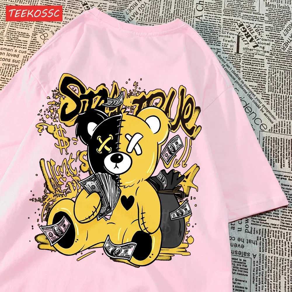 Womens T-shirt bear cartoon pattern printed top O-neck soft short sleeved summer casual womens clothing trend womens clothingT250320