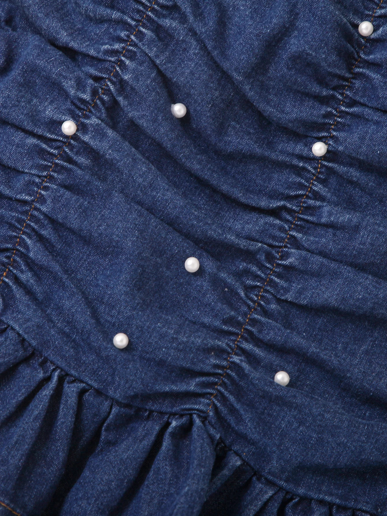 Girl Cotton Ceiling Denim Skirt Pearl with Belt 3Piece Set 250319