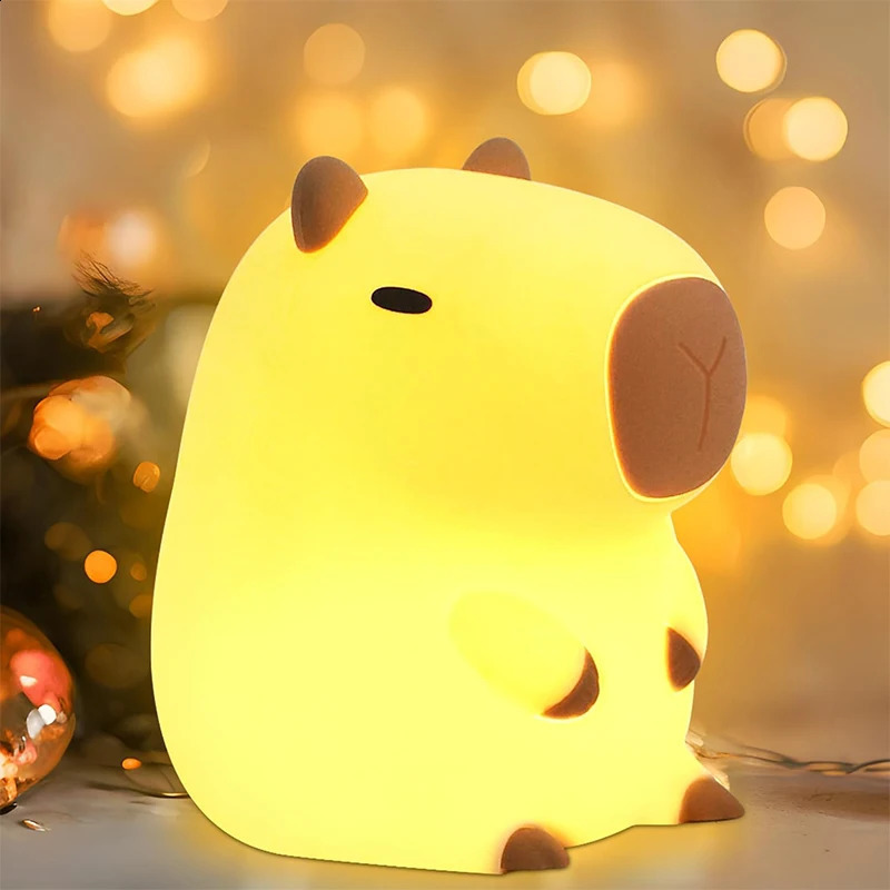 Cute Capybara Night Light Childrens Silicone Nightlight Gift USB Rechargeable Animal Touch Bedside Sleep Lamp Decoration 250319