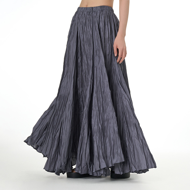 T6135 A5 master quality Flowing drape wrinkled skirt 2025 new large size women's clothing loose slim super large swing skirt