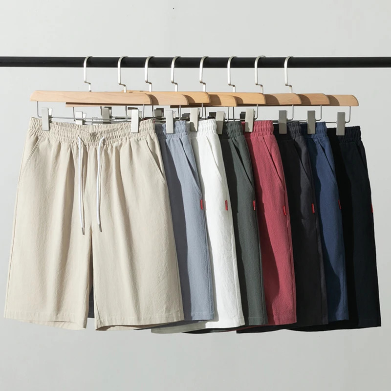 Summer Mens Cotton Trousers Linen Solid Color Basic Short Pants Men Summer Sport Lightweight Gym Pants 250320