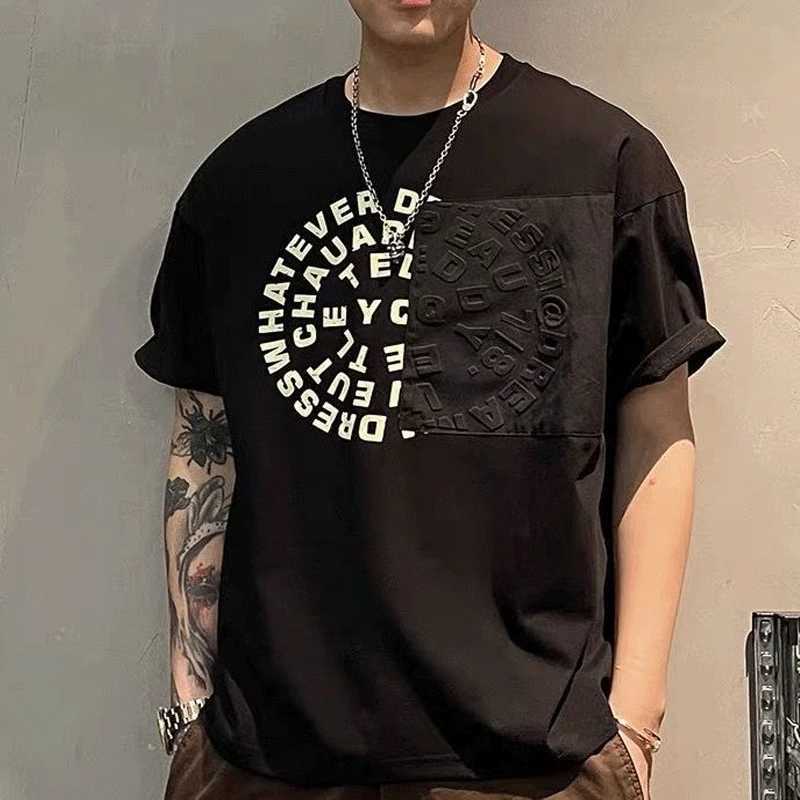 2023 New Mens Clothing Summer Fashion Casual Korean Version Youth Trend Round Neck Letter Printed Loose Cotton Commute T-shirtT250319