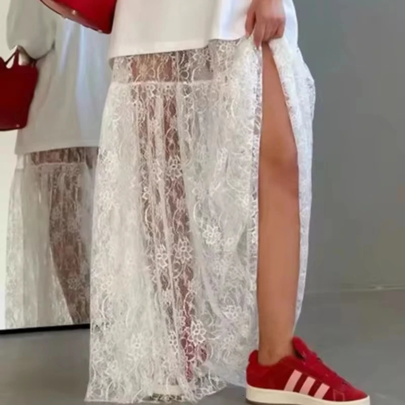 KNOW DREAM Clothes Summer Womens Long Skirt Lace Fashion High Waist Knee-Length Pure White Dress Sexy Beautiful Clothes 250320