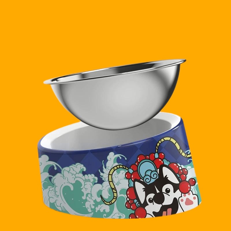HuPu supplies, pet cat bowl, dog double-layer stainless steel food bowl