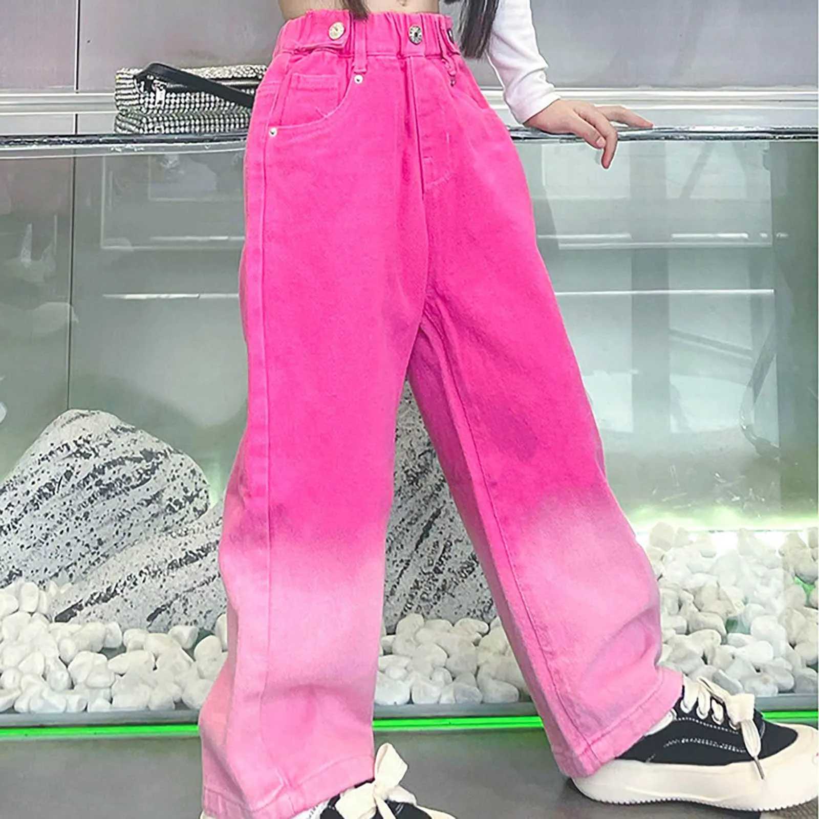 Girls jeans wide leg Flare jeans casual high waisted stretch denim pocket jeans girls teenage jeansT250326