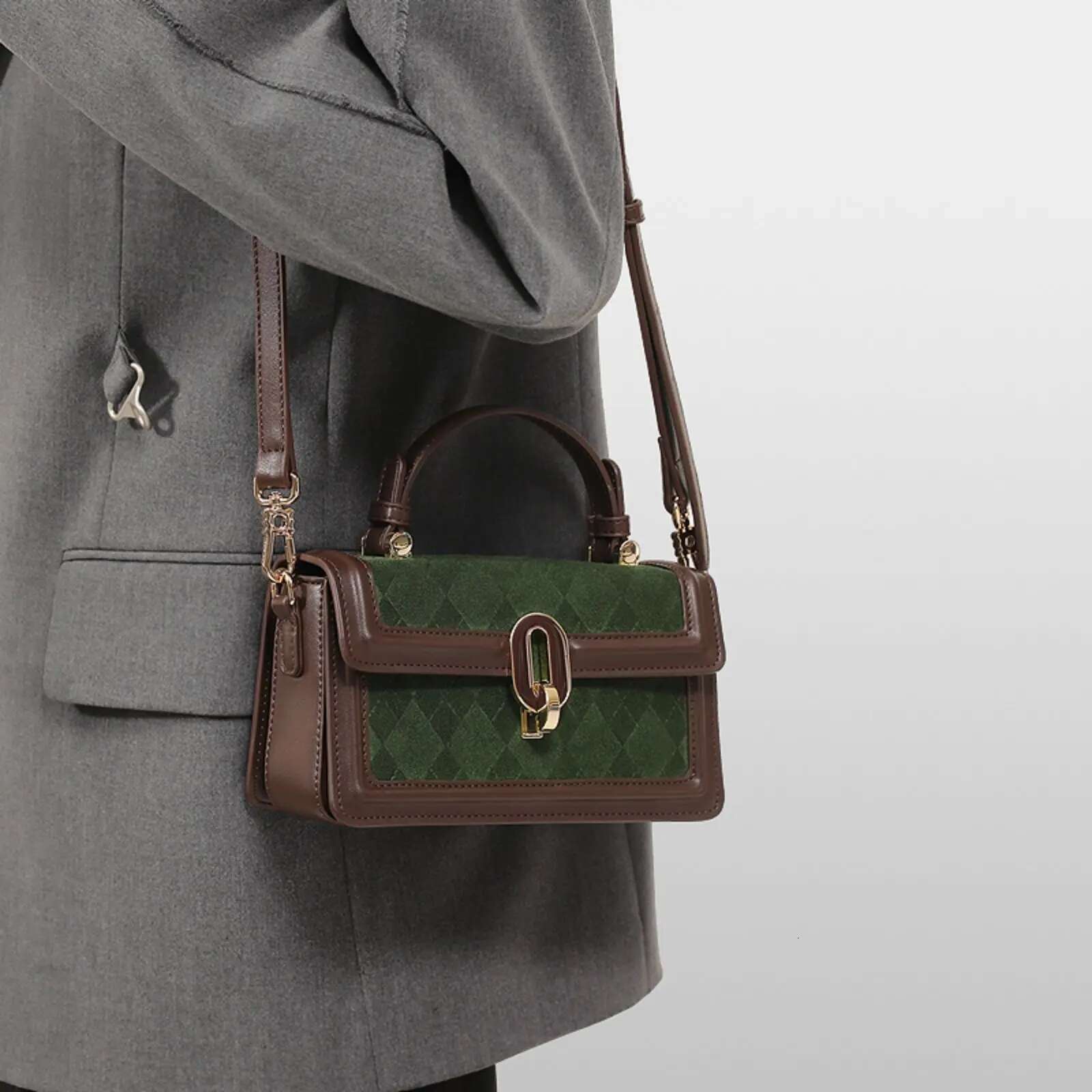 TOUTOU Small Square Autumn Original Designer Brand Handbag Retro Dia Grid Green Single Shoulder Crossbody Bag Christmas