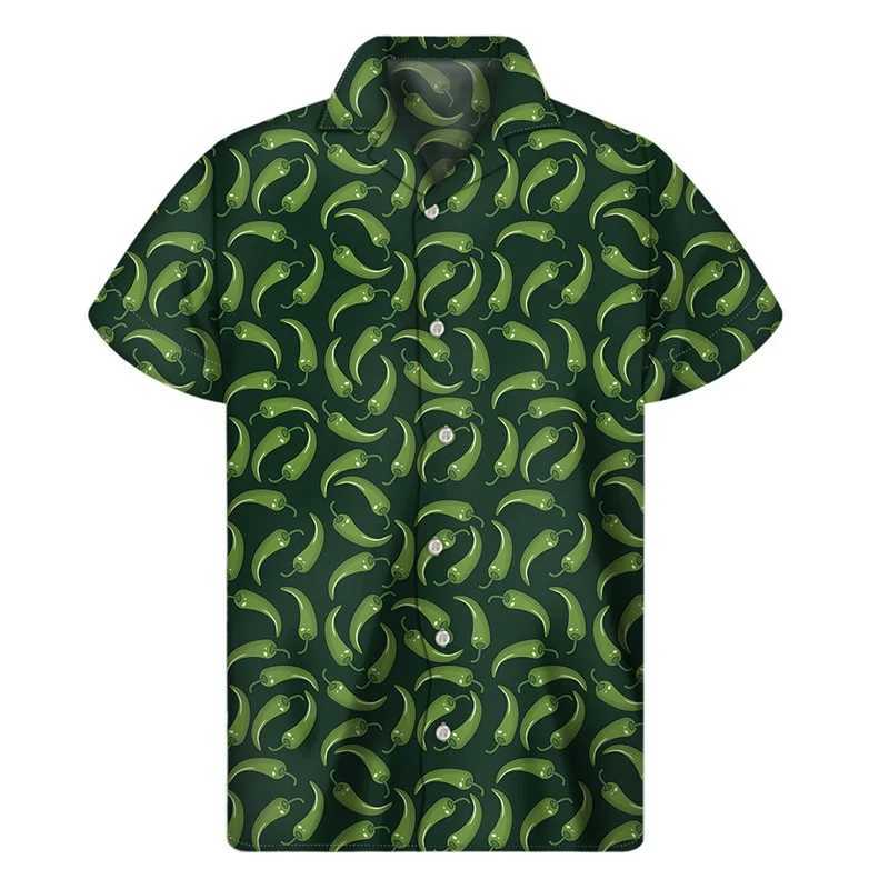 Mens Colorful Chili Pattern Shirt 3D Printed Pepper Hawaiian Shirt Summer Button Short Sleeve Top Street Collar Aloha Shirt M250320