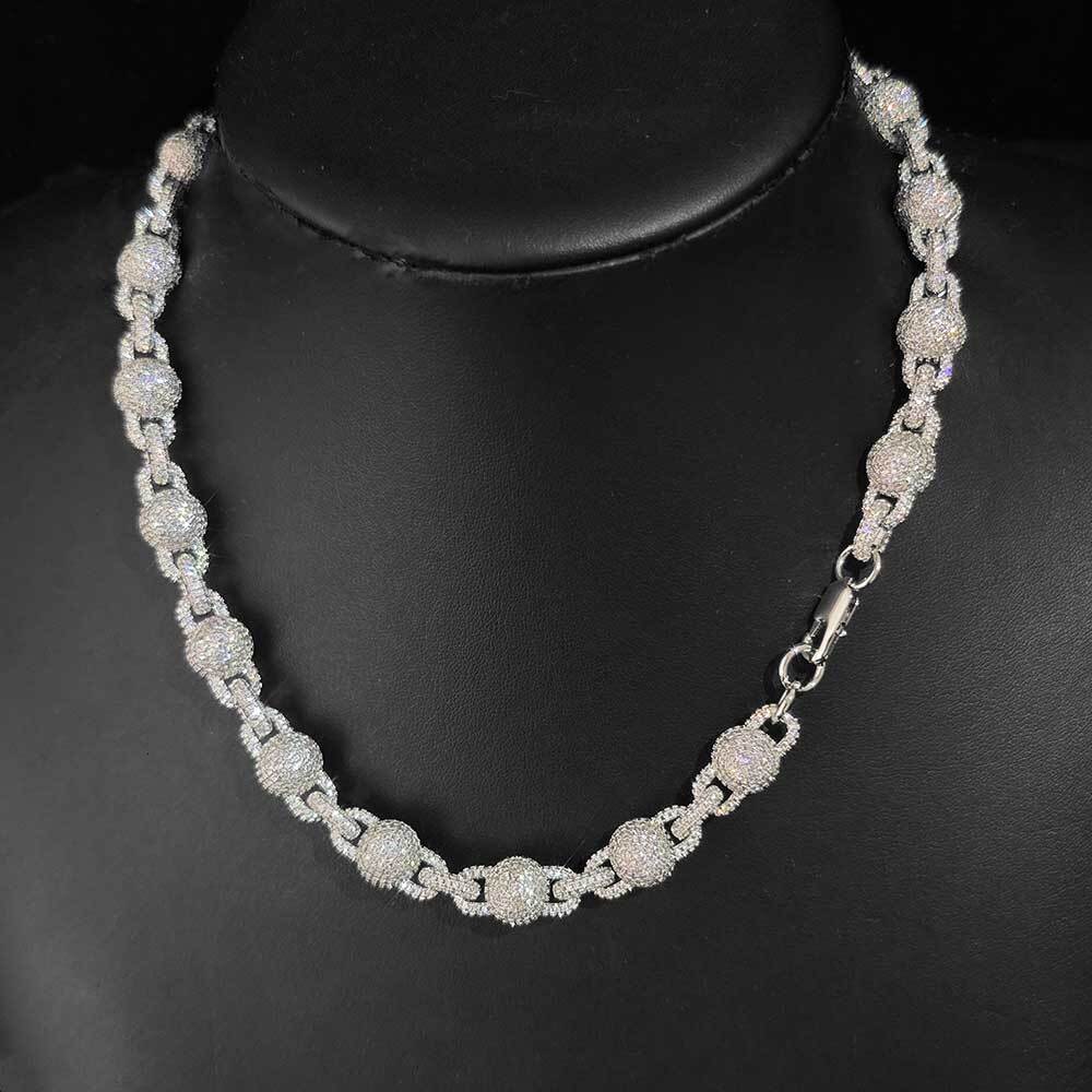 10.5MM Round Ball Miami Cuban Necklace Micro Paved Cubic Zircon Iced Out Bead Chain Choker Mens Women Hip Hop Jewelry