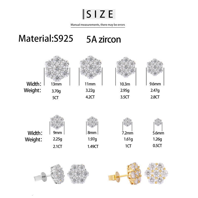 TUHE Unisex Test Passed Round Ice out Moissanite Earring Classic Silver 925 Fashion Earrings Engagement Gift