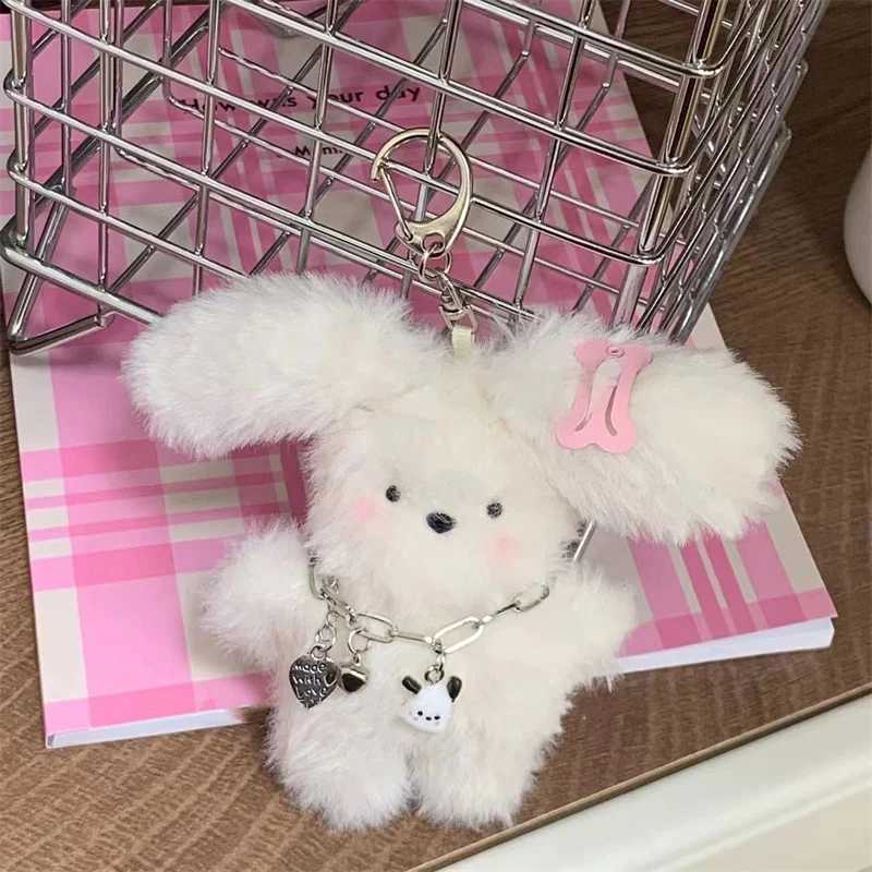 Flight Rabbit puppy keychain with necklace and hair cute plush doll bag charming girl heart set keychainXJ250319