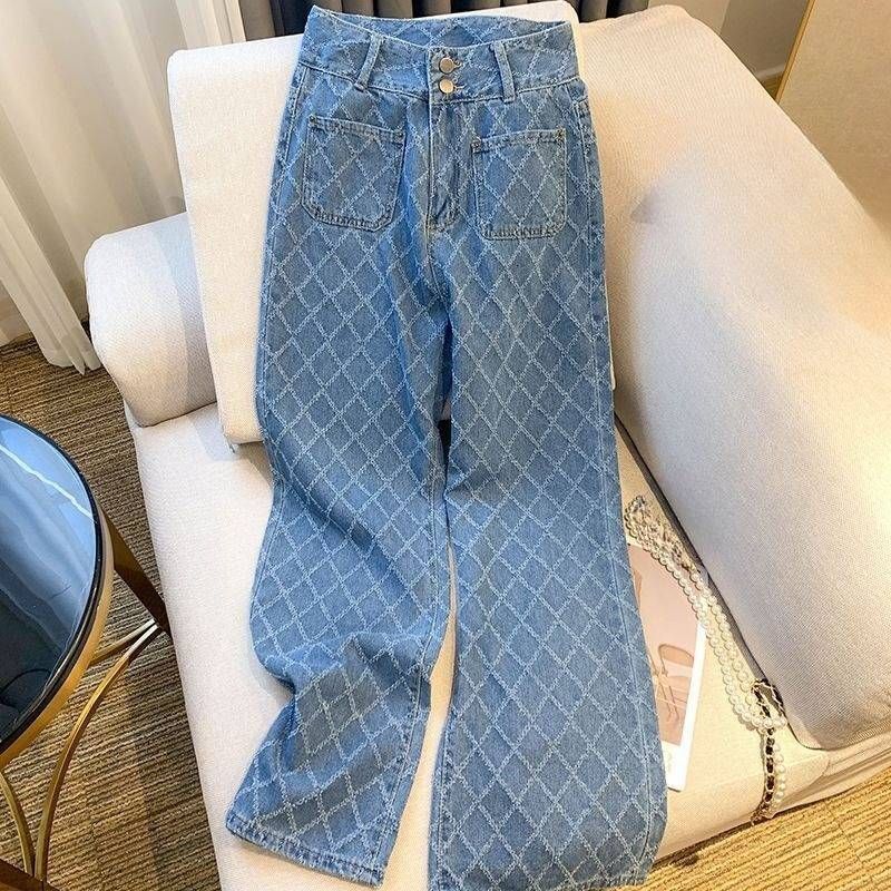 Womens Clothing Spring New Dia Design High Waist Jeans Women's Loose Slimming Straight Wide Leg Trousers