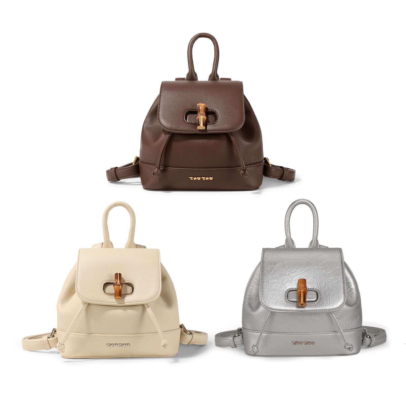 TOUTOU Women Backpacks Original Retro College Girl Versatile Design Commuting Bamboo Joint Backpack Cosmetic Makeup Bag