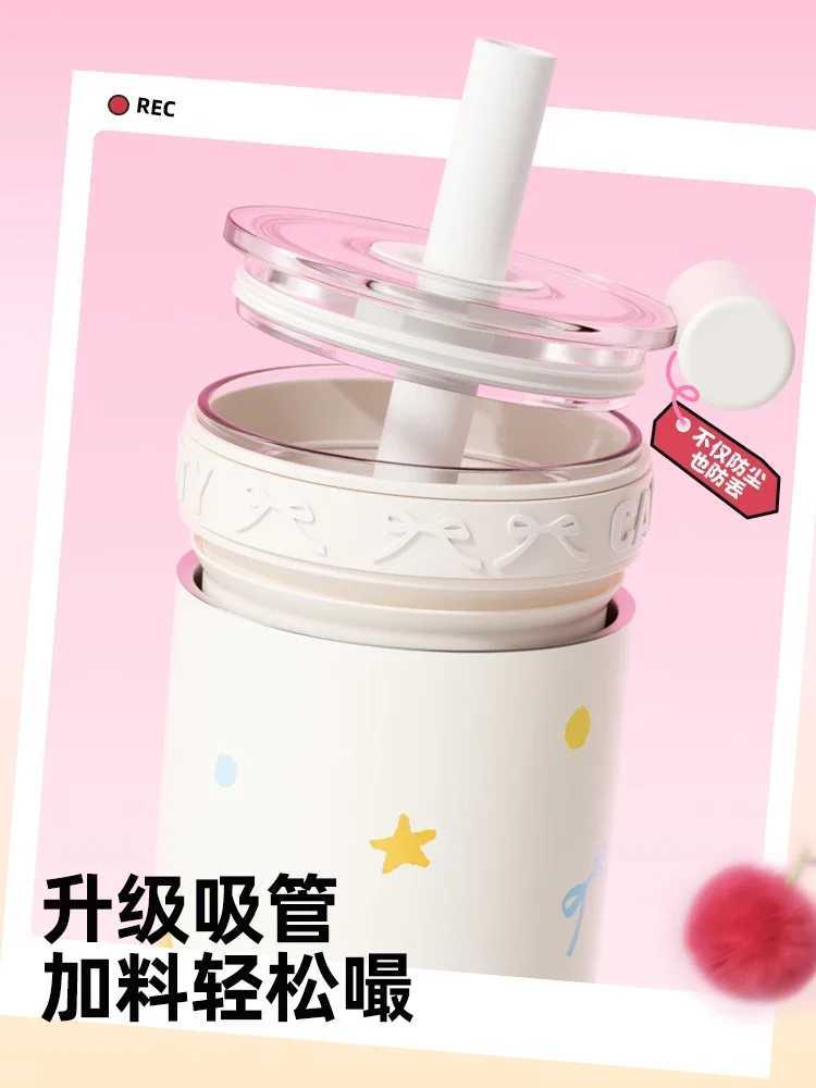 Bablov Straw integrated water cup insulation portable 550ml stainless steel lined container cup outdoor girl gift Y250319