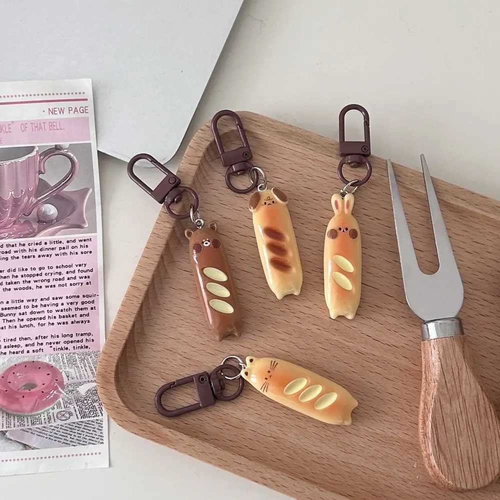 French Bread Bear Keychain Cute Dog Rabbit Cat Bread Puppy Pendant Creative Keyring Cat Bag Hanging CoupleXJ250319