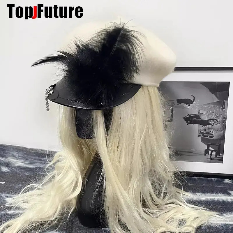 Women Sex and Punk Leopard Hat Customized Harajuku Gothic Lolita Beret hat Y2K Girl Summer Cap Punk Furry handmake Sun hats 250320