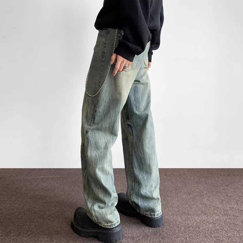 Mens luggage retro wide leg jeans mens designer spring and autumn casual denim pants fashionable straight leg high street denim TrousersT250319