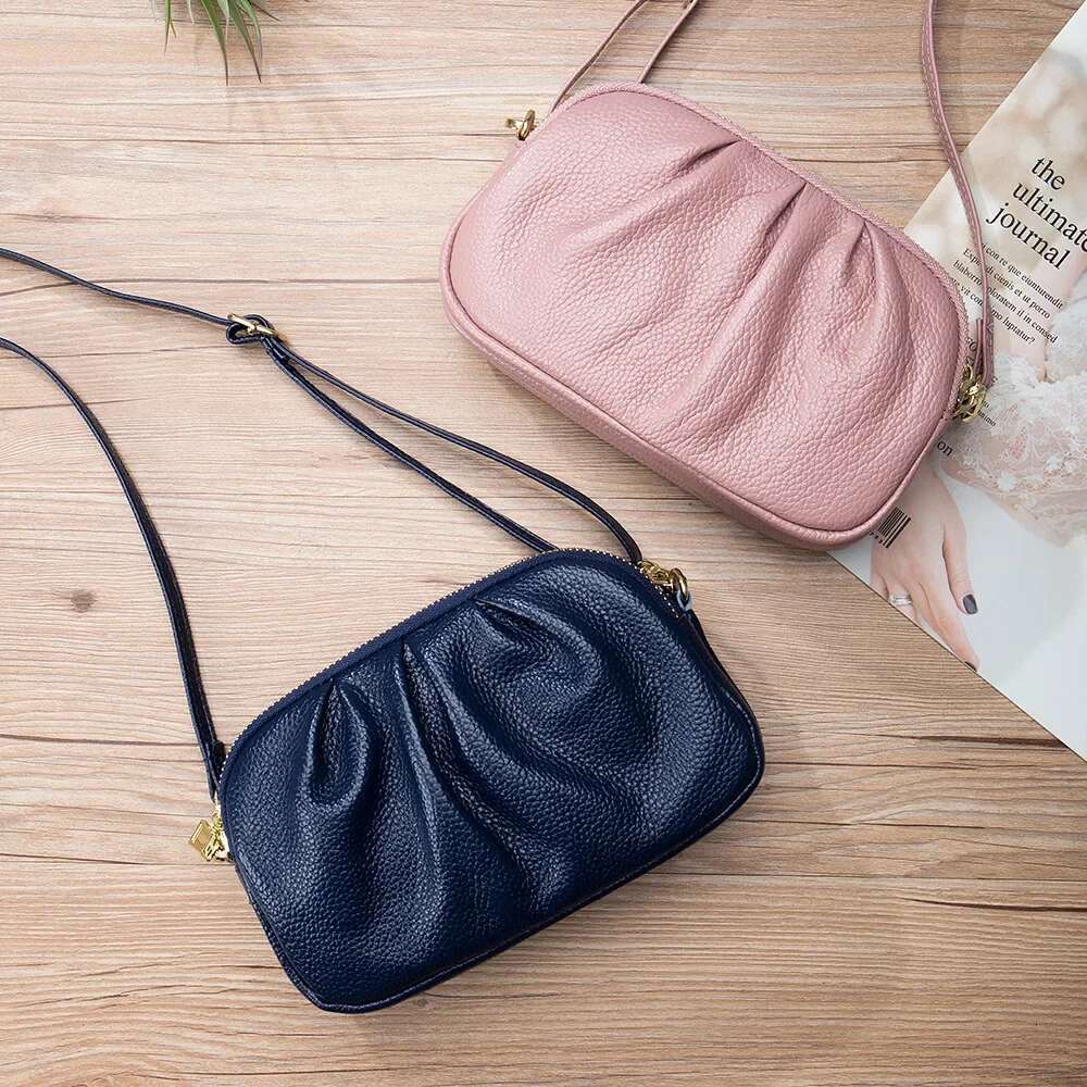 Brand Women Phone Wallet Genuine Leather Three Layers Of Zipper Shoulder Messenger Small Female Cloud Bag Day Clutches Purse