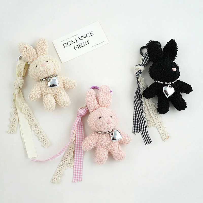 1 fashionable cartoon cute heart-shaped bow rabbit keychain bag pendant charm doll love keychainXJ250319