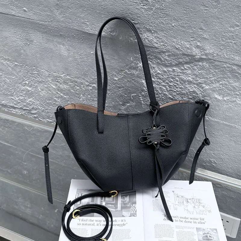 Genuine Leather Tote High Quality T Cowhide Fashion Wing Large Capacity Travel Shopping Handbag Bag Women