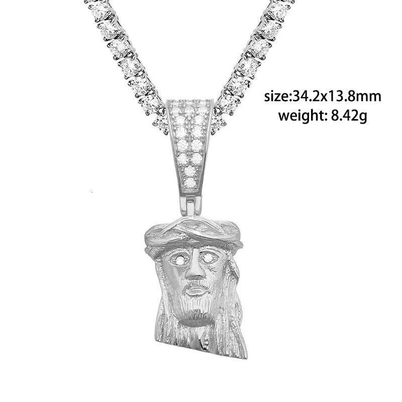 Classis Real D Color VVS1 Moissanite Jesus Head Pendant for Women Men 925 Sterling Silver Diamond Pendant Pass 4mm Tennis Chain