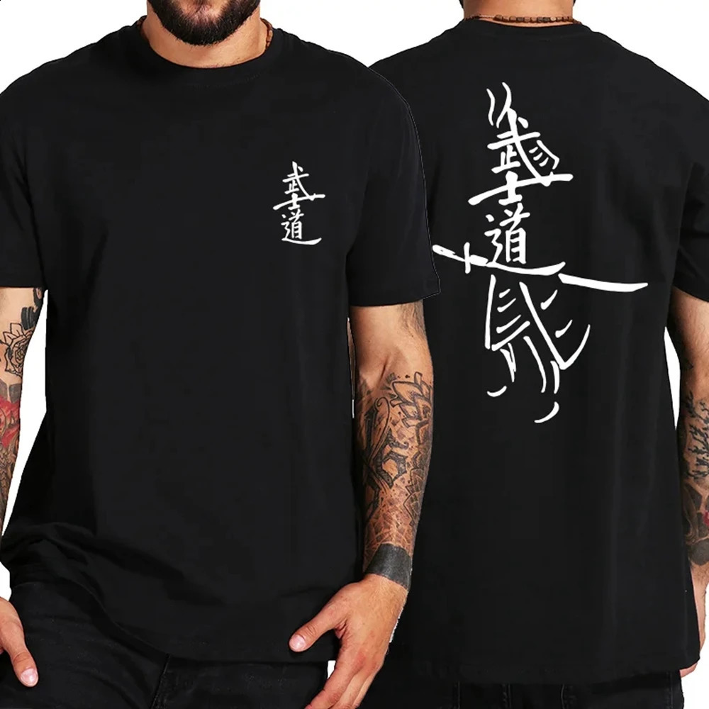 Mens Tshirt Japanese Bushido printed top street trend black short sleeved casual Oneck oversized summer mens clothing 250318