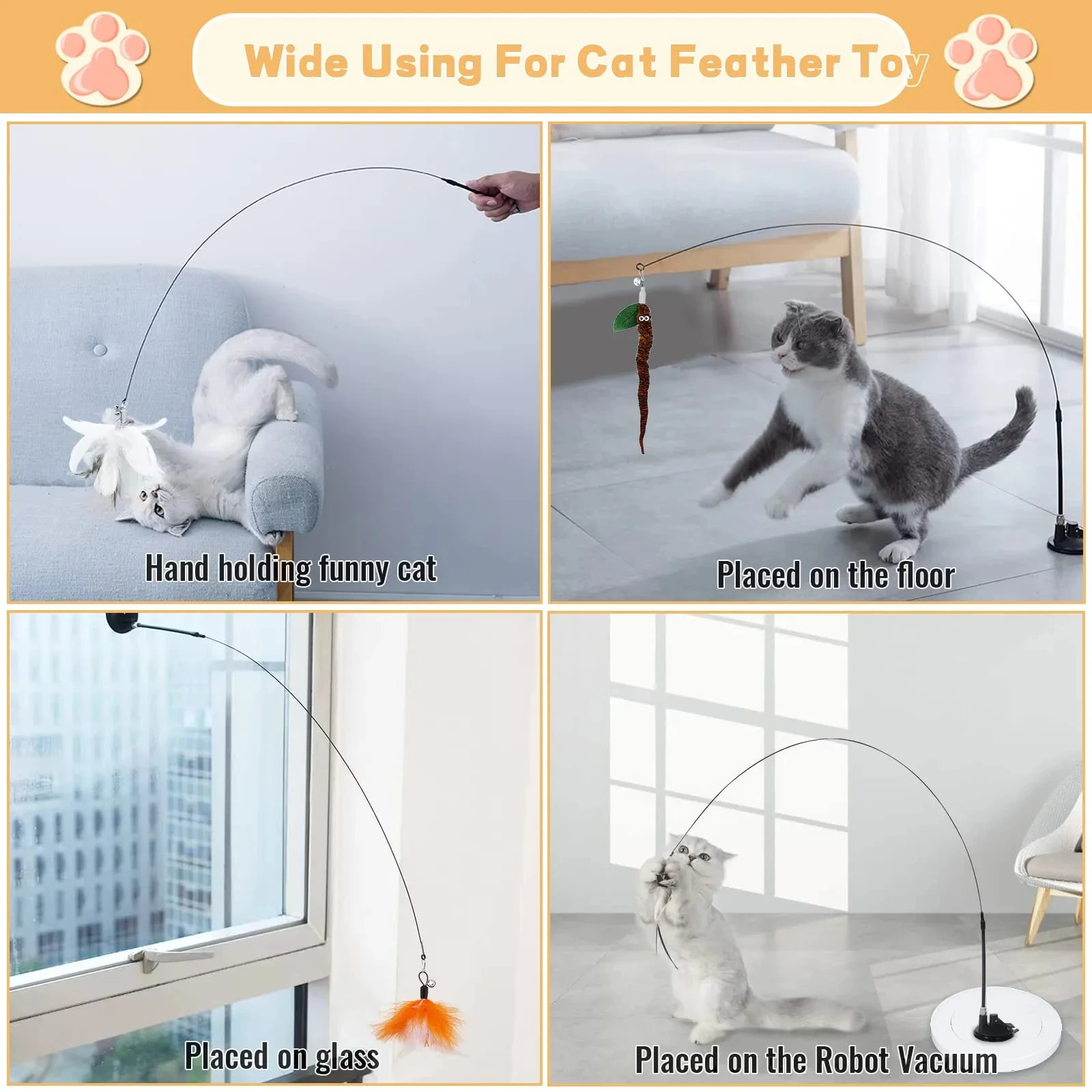 Cat toy feather stick interactive kitten with super suction cup detachable 2piece replacement cat Accesorios 250320